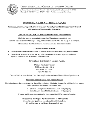 Community CasesDisputes Not Filed in bCourtb - Jefferson County