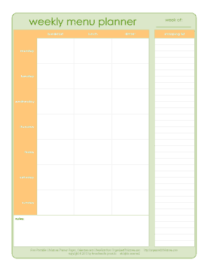 Weekly menu planner breakfast lunch dinner week of: shopping list monday: tuesday: wednesday: thursday: friday: saturday: sunday: notes: Free Printable Christmas Planner Pages, Calendars and Checklists from OrganizedChristmas