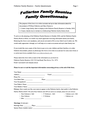 Family tree project template - family tree questionnaire form