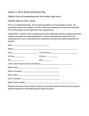 Homer A Davis Memorial Scholarship - bSchoolDeskb