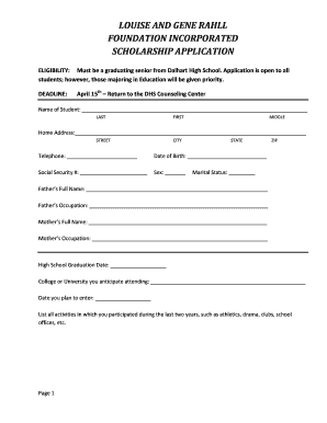 LOUISE AND GENE RAHLL FOUNDATION INCORPORATED SCHOLARSHIP