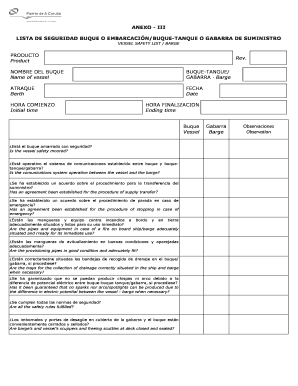 Fillable Online ANEXO III LISTA DE SEGURIDAD BUQUE O EMBARCACIN ...