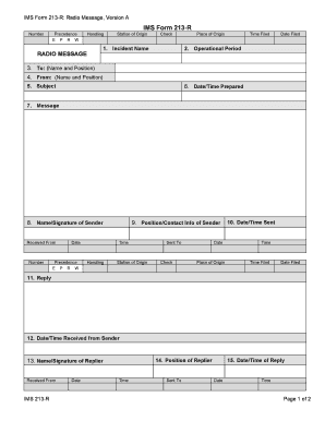 IMS Form 213-R: Radio Message