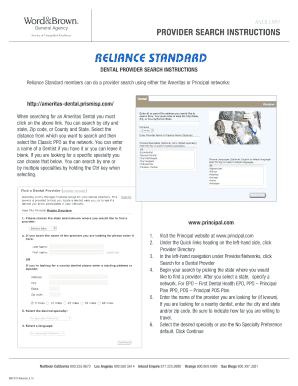 Word Brown General Agency Reliance Dental Provider Search Instructions WB7247