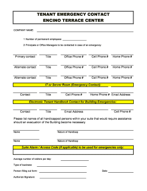 Fillable Online encinoterracecenter Tenant emergency contact ...