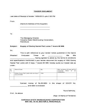TENDER DOCUMENT - Haryana State Warehousing Corporation - hwc nic