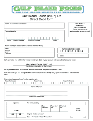 Gulf Island Foods 2007 Ltd Direct Debit form - gulffoods co