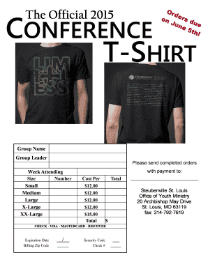 Conference T-shirt Order Form - The Office of Youth Ministry - stlyouth