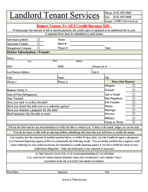 Credit Bureau Update Form - Landlord Tenant Services - ltservices