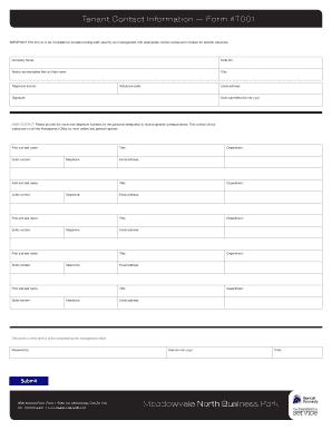 Fillable Online Tenant Contact Information Form #T001 Fax Email Print ...