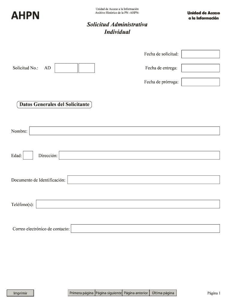 Solicitud Administrativa Individual - Inicio Vista previa en la página 1