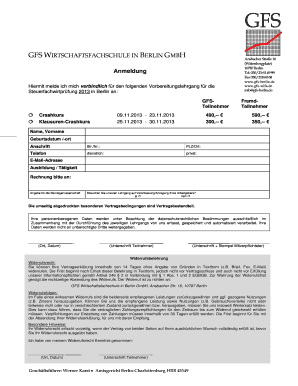 GFS WIRTSCHAFTSFACHSCHULE IN BERLIN GMBH Anmeldung - gfs