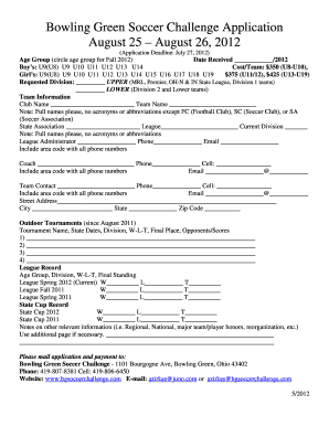 Bowling Green Soccer Challenge Application August 25