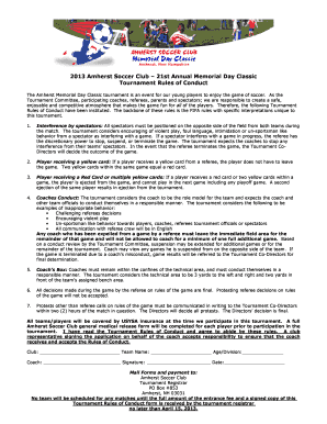 Solicitation letter for jersey uniform - Tournament Rules of Conduct - Amherst Soccer Club