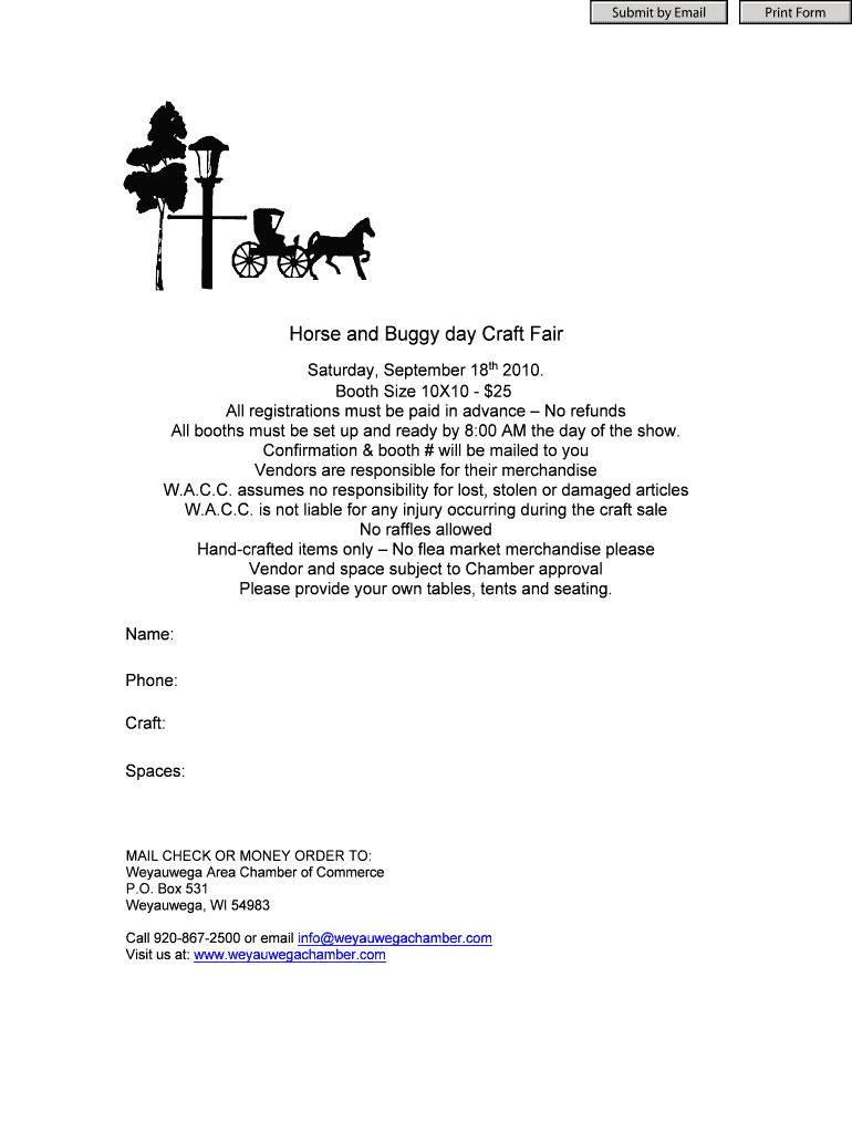 Fillable Online Horse and Buggy day Craft Fair Weyauwega Area Chamber