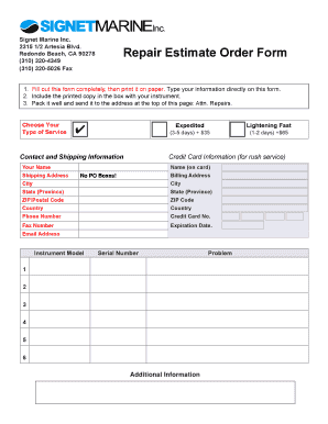 Inc Repair Estimate Order Form - Signet Marine