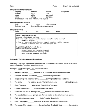 Subject - Verb Agreement Exercises - Ms. Lockwood's English Course