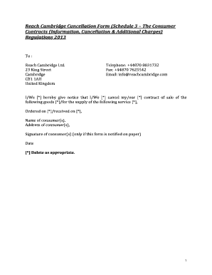 Cancellation Form - Reach Cambridge