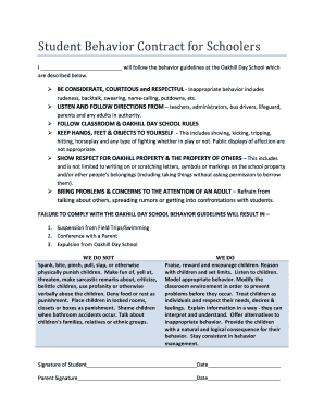 Behavior contract template for high school students - Student Behavior Contract for Schoolers - Oakhill Day School