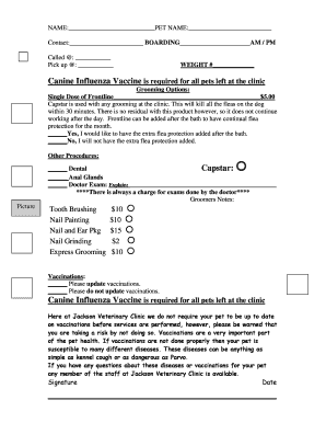 Grooming Form - Jackson Veterinary Clinic - jacksonvet