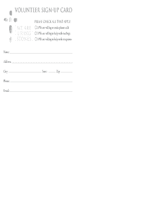 fillable online volunteer sign up card volunteer sign up card online volunteer sign up