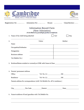 Information Record Form - Cambridge International School - cisk co