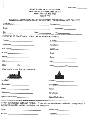 REGISTRATION AND EMERGENCY INFORMATION FORM FOR DAY CARE - noahsarknh