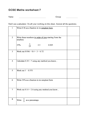 Foir calculation with example - GCSE Maths worksheet 7 - SOHCAHTOA - sohcahtoa org