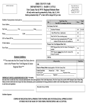 Af form 49 - 2016 Open Class Dairy Cattle bEntry Formb - Erie County Fair - ecfair