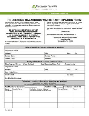 Household bhazardous wasteb participation bformb - Product bb - productstewardship