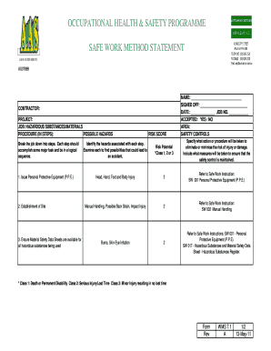 Safe work method statement template - OCCUPATIONAL HEALTH &amp