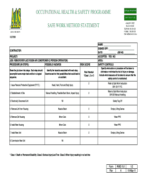 Safe working method statement template - OCCUPATIONAL HEALTH &amp