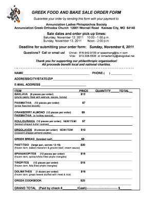 bake sale order form