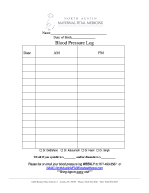 Leg blood pressure chart - North Austin Maternal Fetal Medicine Blood Pressure Log North Austin Maternal Fetal Medicine Blood Pressure Log