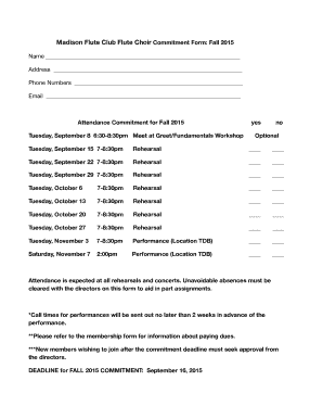Choir commitment form