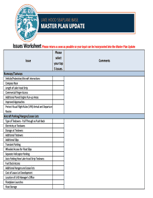 Issues Worksheet - Lake Hood Master Plan Update