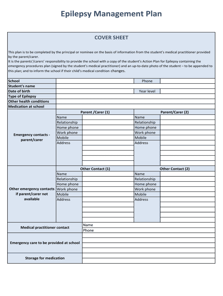 Epilepsy Management Plan Preview on Page 1