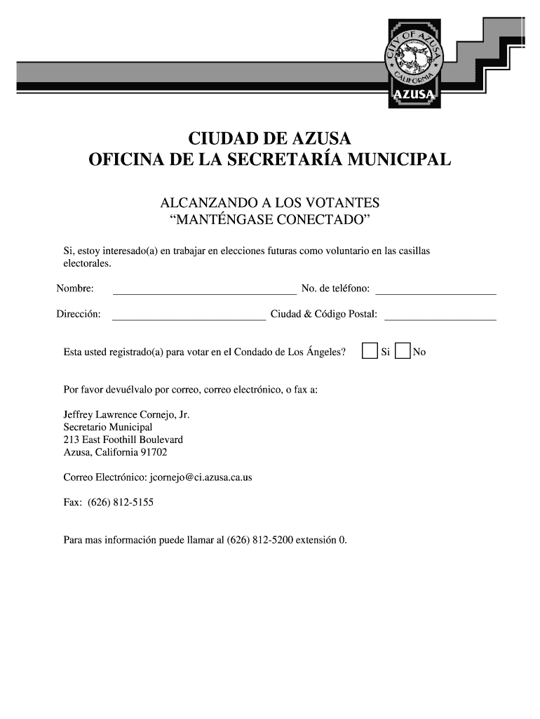 CIUDAD DE AZUSA OFICINA DE LA SECRETARA MUNICIPAL Vista previa en la página 1