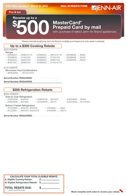 Jenn-Air Appliance Mail-In Rebate Form
