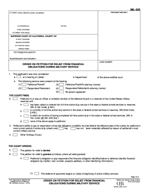 California Military Financial Relief Order