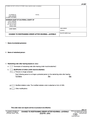 Caltrans change order examples - change to restraining order after hearing form jv 257