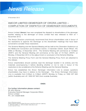 Amcor Limited Demerger Proxy Forms