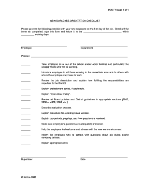 New Employee Orientation Checklist