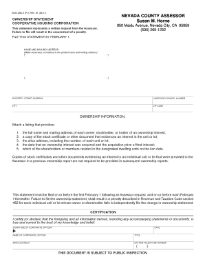 Ownership Statement for Cooperative Housing Corporation