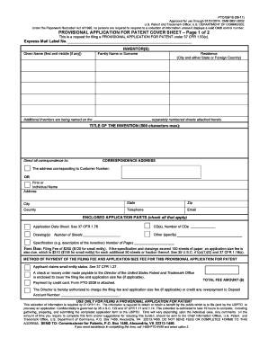 Provisional Application for Patent Cover Sheet