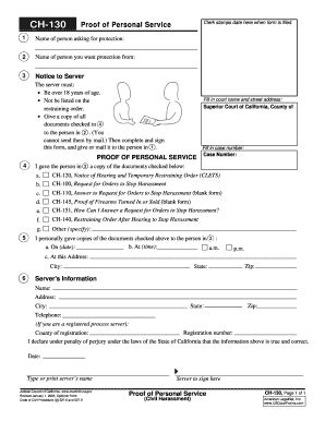 California Proof of Personal Service Form CH-130