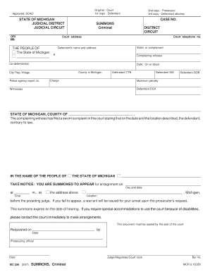Michigan Criminal Summons