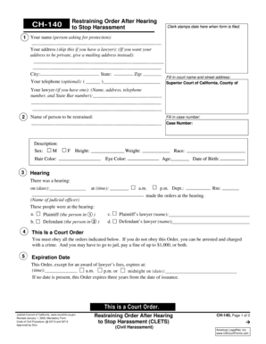 California Restraining Order After Hearing CH-140