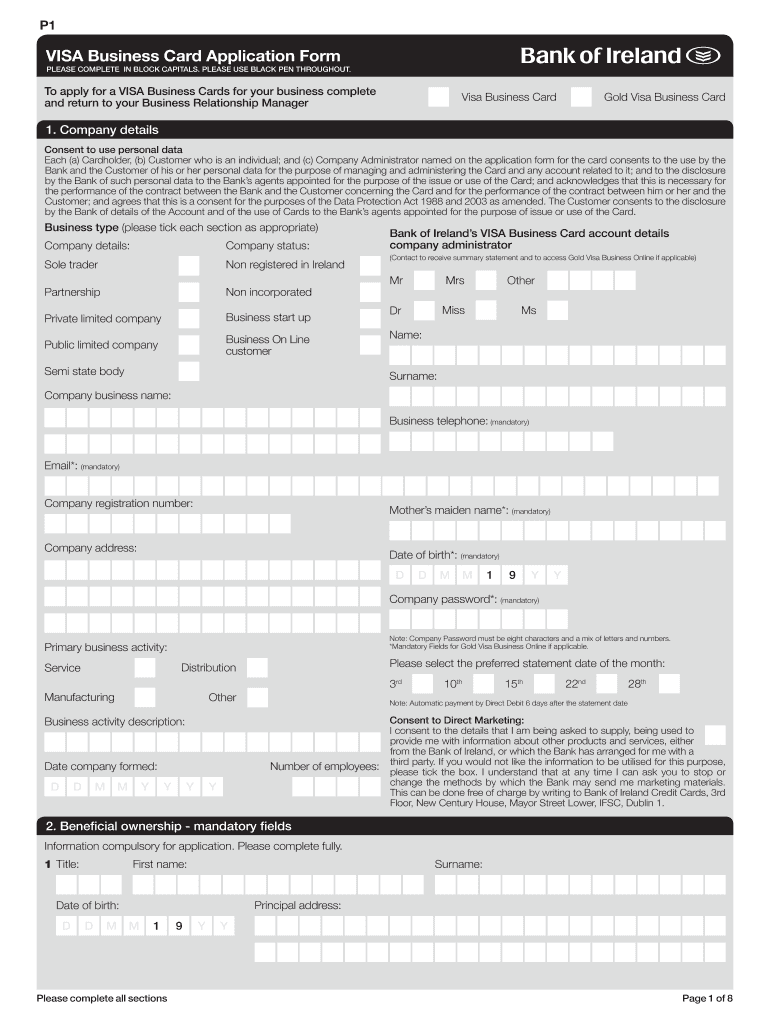 Fillable Online VISA Business Card Application Form Fax Email Print ...