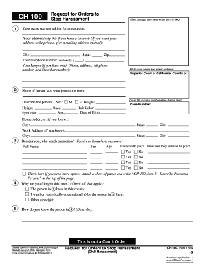 California Request for Orders to Stop Harassment